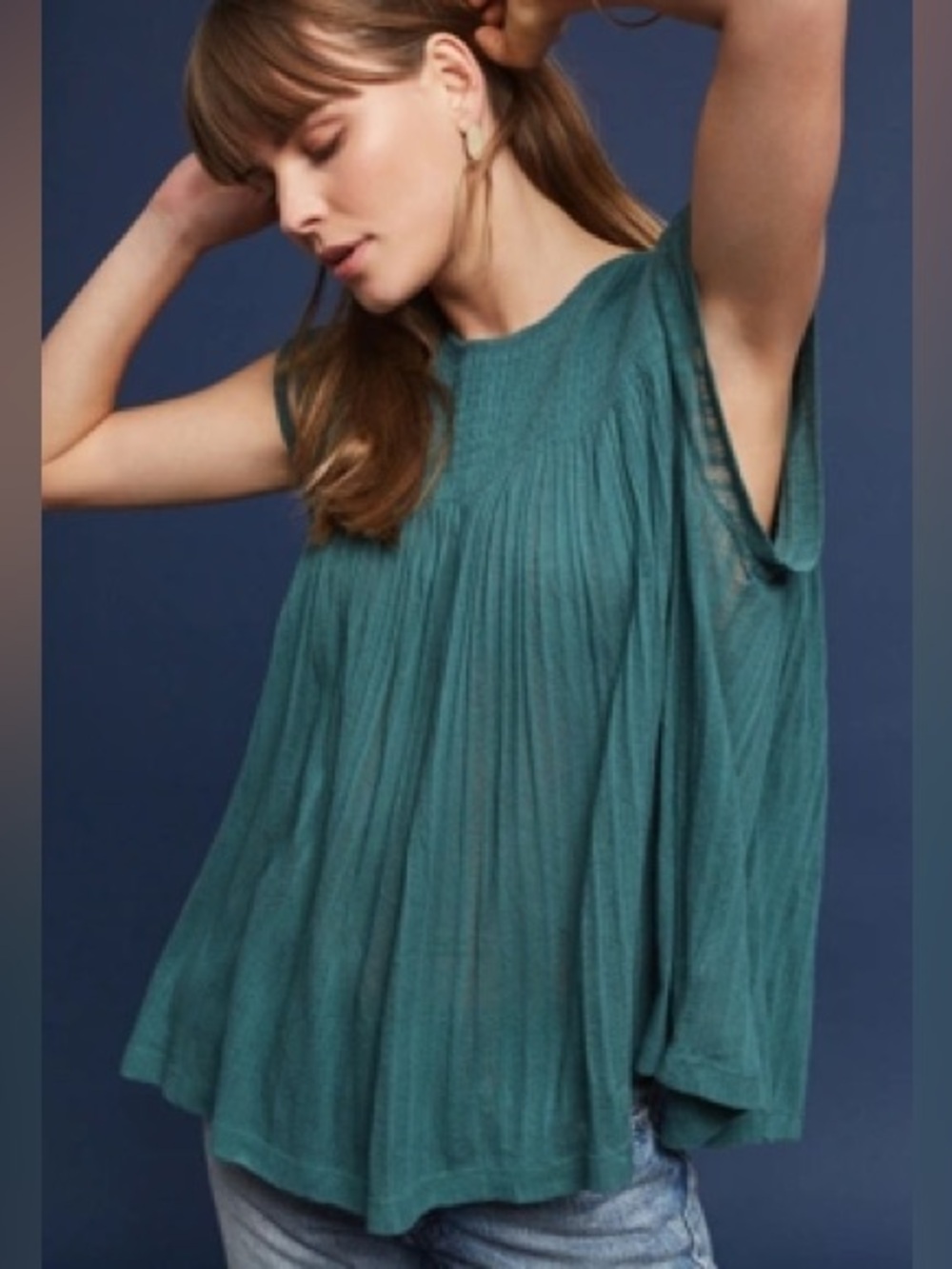 Anthropologie Akemi + Kin Smocked Swing Top In Teal Green
